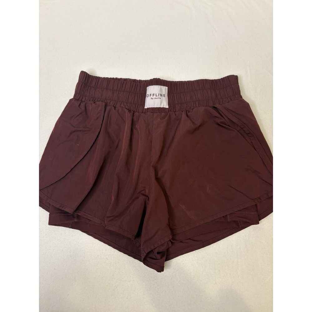 Offline By Aerie The Hugger Burgundy 2 In 1 Athletic Biker Shorts Size Medium - Picture 3 of 8